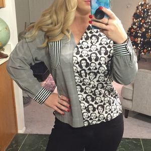Modern Abstract pinstripe, black and white blouse